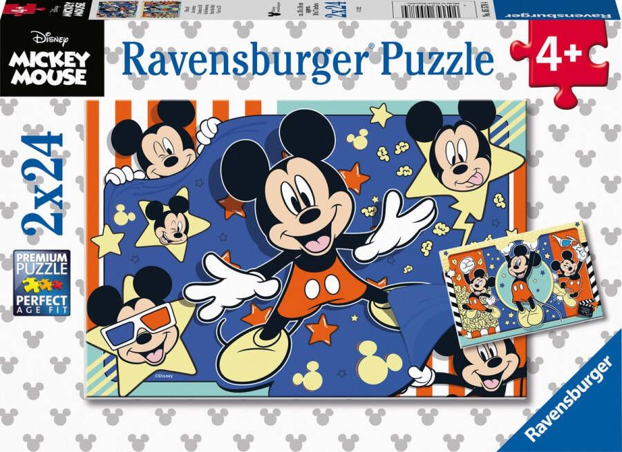 Ravensburger Kinderpuzzel 2x24 stukjes Disney Mickey Mouse in de bioscoop