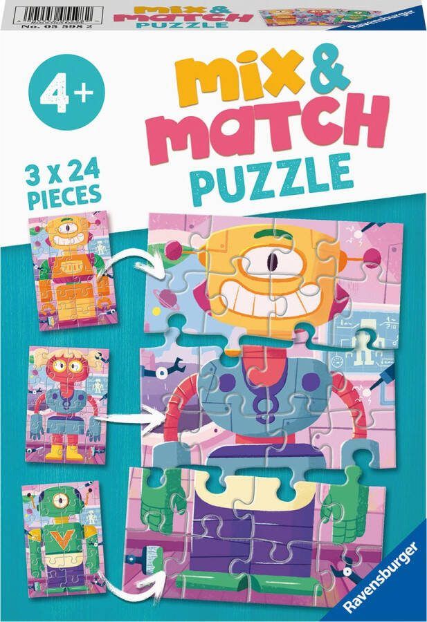 Ravensburger puzzel Mix & Match Schattige robots Legpuzzel 3x24 stukjes