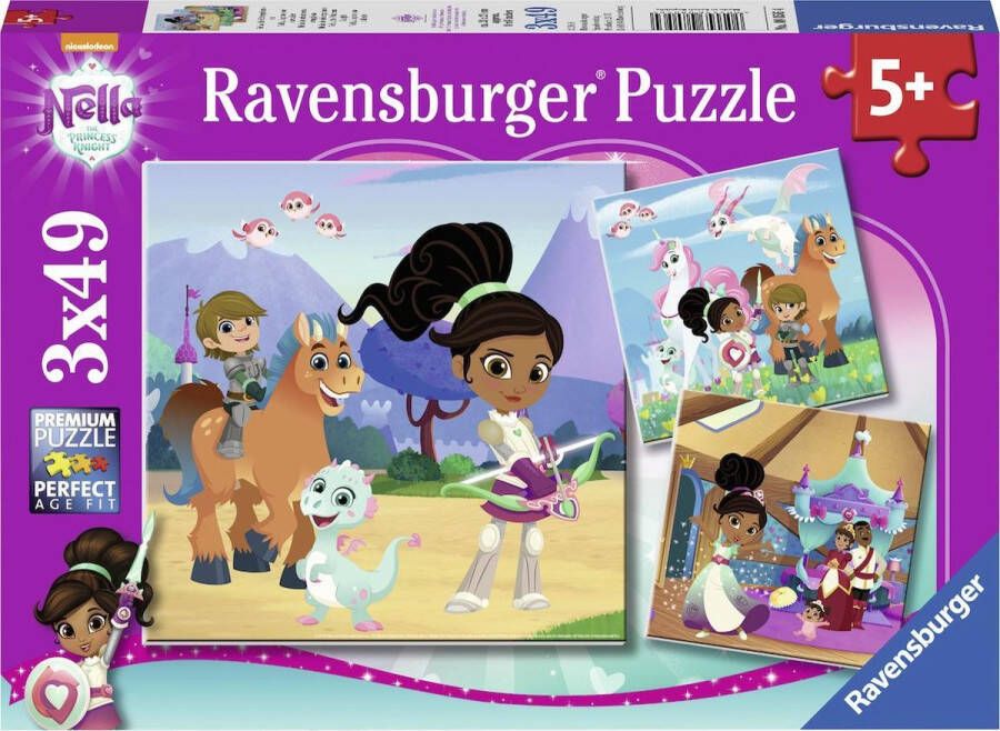 Ravensburger puzzel Nella the Princesss Knight Drie puzzels 49 stukjes kinderpuzzel