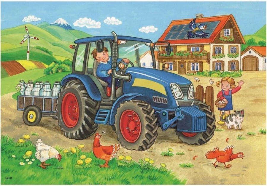 Ravensburger puzzel Op de bouwplaats en boerderij 2x12 stukjes kinderpuzzel