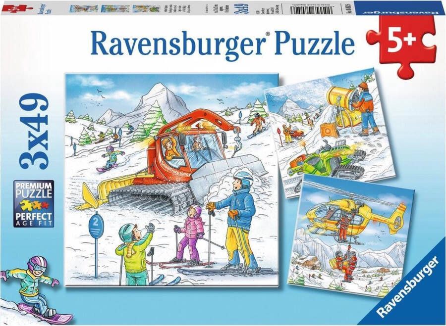 Ravensburger puzzel Op de skipiste Drie puzzels 49 stukjes kinderpuzzel