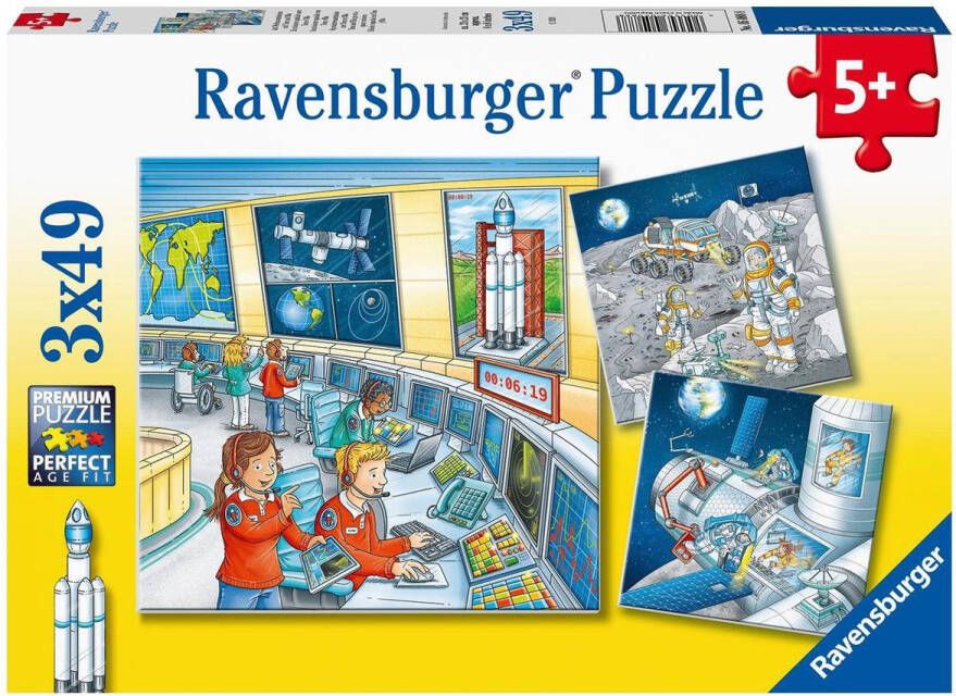 Ravensburger puzzel Op ruimtevaartmissie met Tom en Mia 3 x 49 stukjes kinderpuzzel