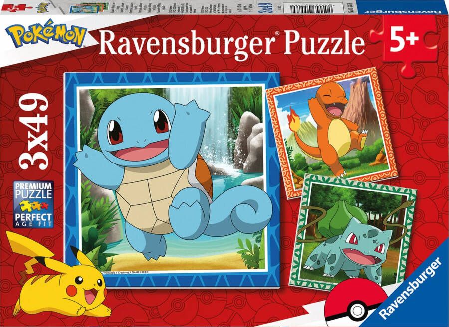 Ravensburger puzzel Pokémon Legpuzzel Drie puzzels 49 stukjes kinderpuzzel