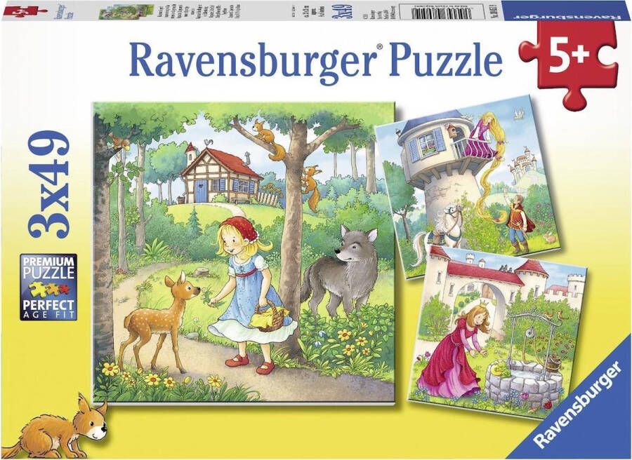 Ravensburger puzzel Rapunzel Roodkapje en de Kikkerprins 3x49 stukjes kinderpuzzel