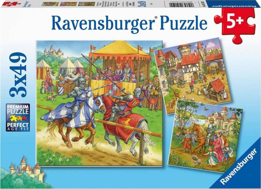 Ravensburger puzzel Riddertoernooi in de Middeleeuwen 3 x 49 stukjes kinderpuzzel