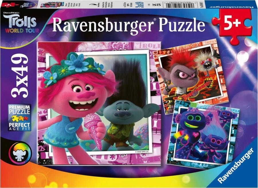 Ravensburger puzzel Trolls 2 Word Tour Drie puzzels 49 stukjes kinderpuzzel
