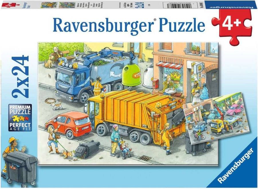 Ravensburger Kinderpuzzel 2x24 stukjes Vuilniswagen en sleepwagen