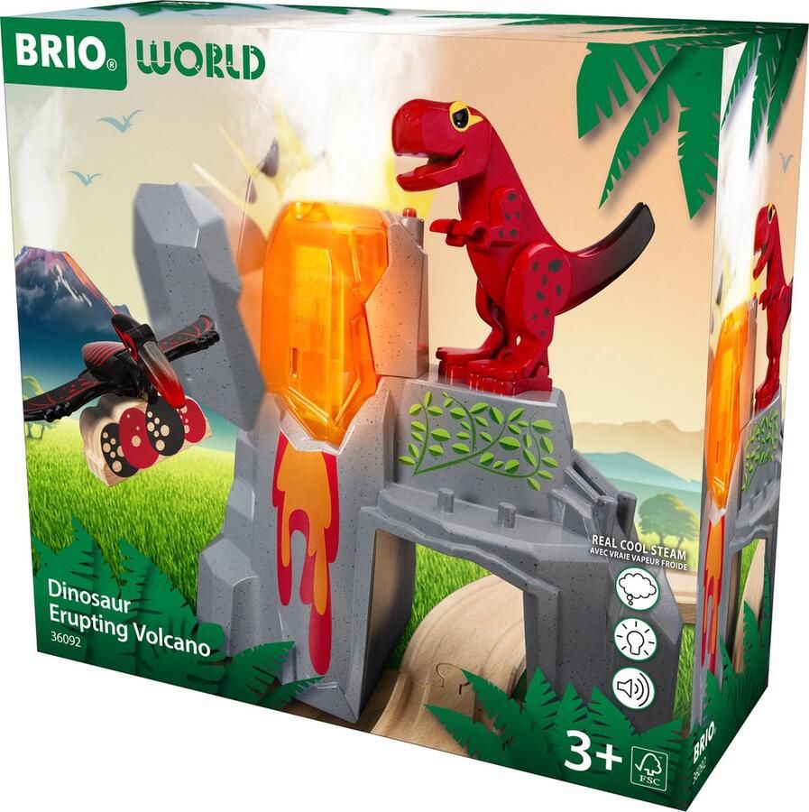 Ravensburger BRIO World – 36092 Dinosaurussen met vulkaanuitbarsting Set speelgoedtreintjes voor kinderen vanaf 3 jaar