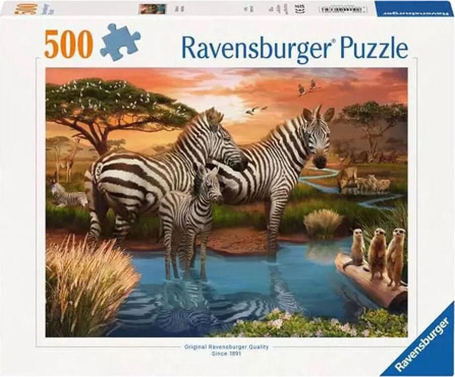 Ravensburger puzzel Zebra's bij de drinkplaats 500 stukjes