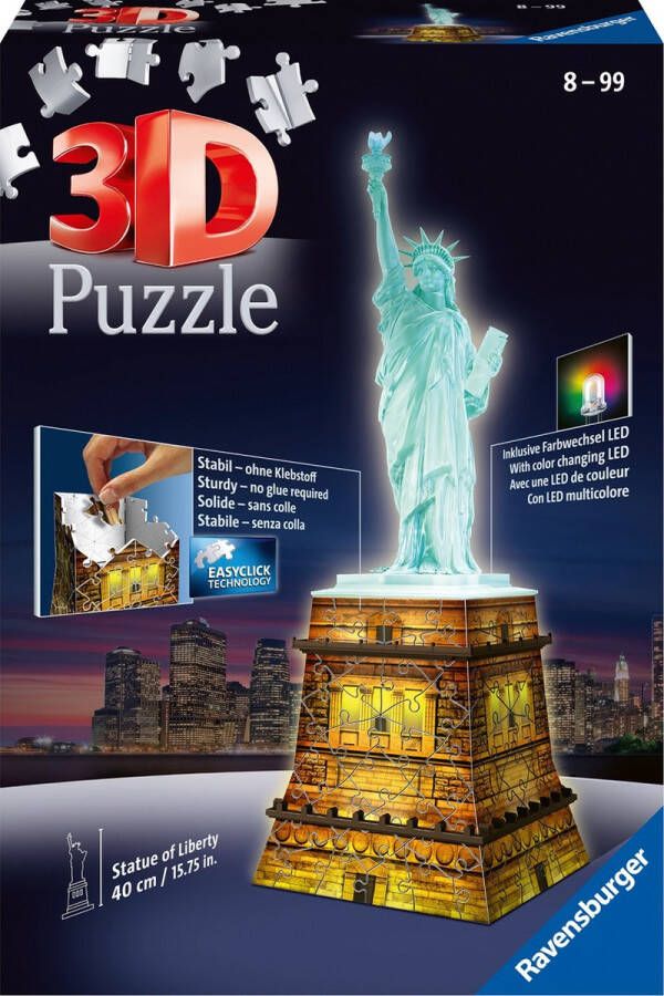 Ravensburger Statue of Liberty Night Edition- 3D puzzel gebouw 108 stukjes
