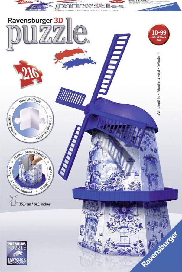 Ravensburger Windmolen Delftsblauw 3D puzzel gebouw 216 stukjes