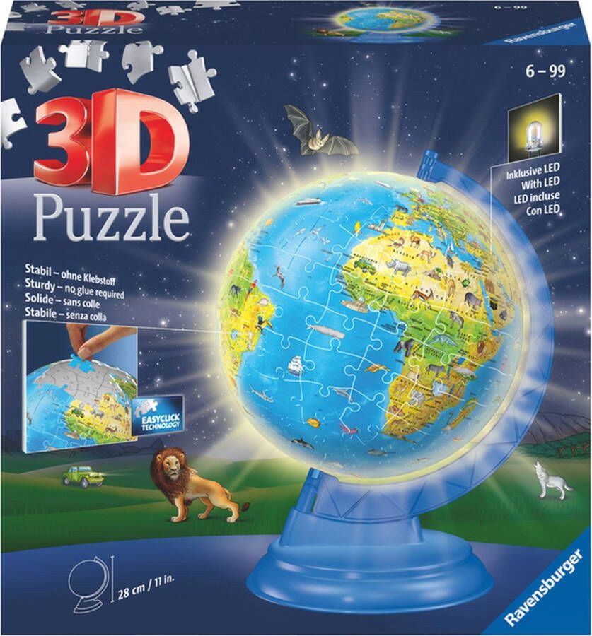 Ravensburger xxl kinder globe night edition engelstalig 3D puzzel 180 stukjes