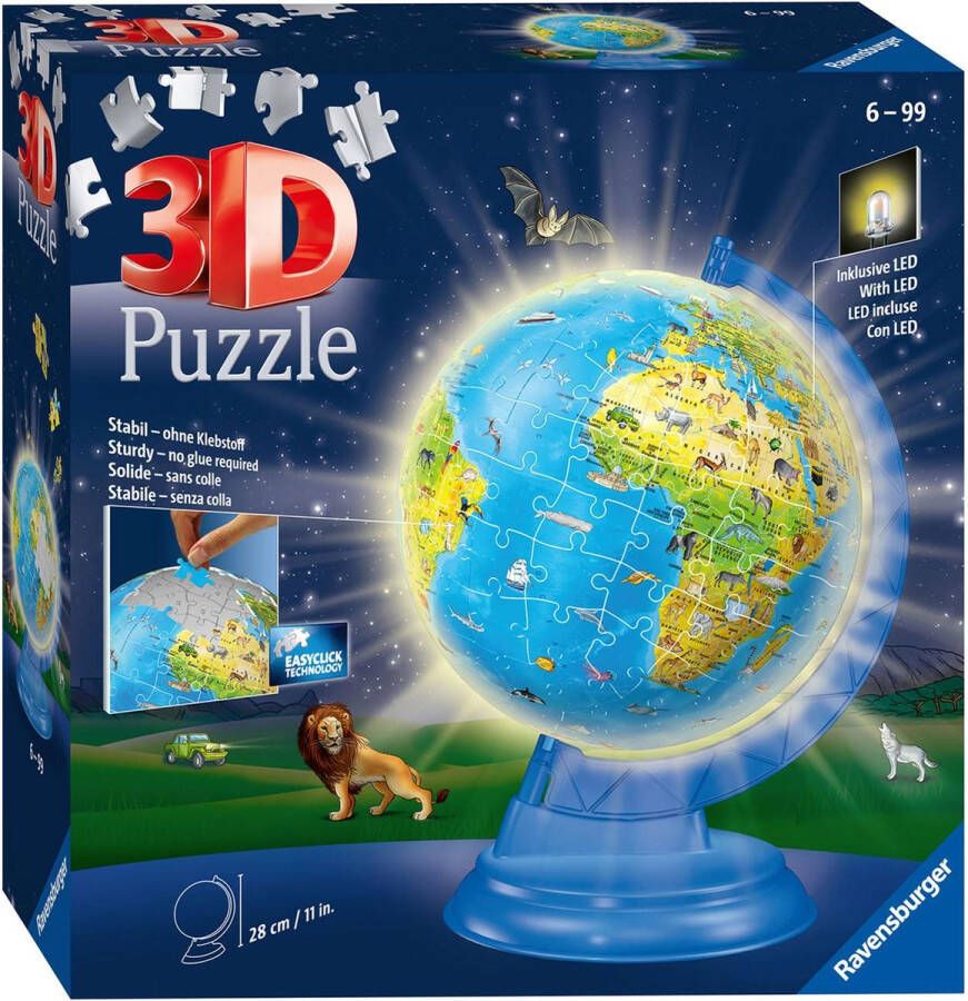 Ravensburger xxl kinder globe night edition engelstalig 3D puzzel 180 stukjes