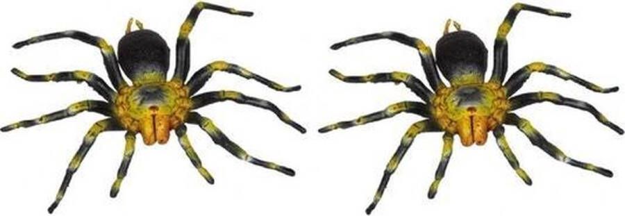 Ravensden 2x Kunststof geel met zwarte tarantula spinnen 16 cm Spinnen insecten speelfiguren Speelgoed voor kinderen