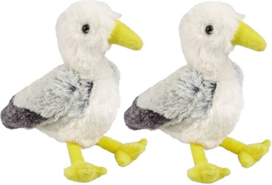 Ravensden 2x stuks pluche wit grijze zeemeeuw knuffel 20 cm Vogel knuffels Speelgoed voor kinderen