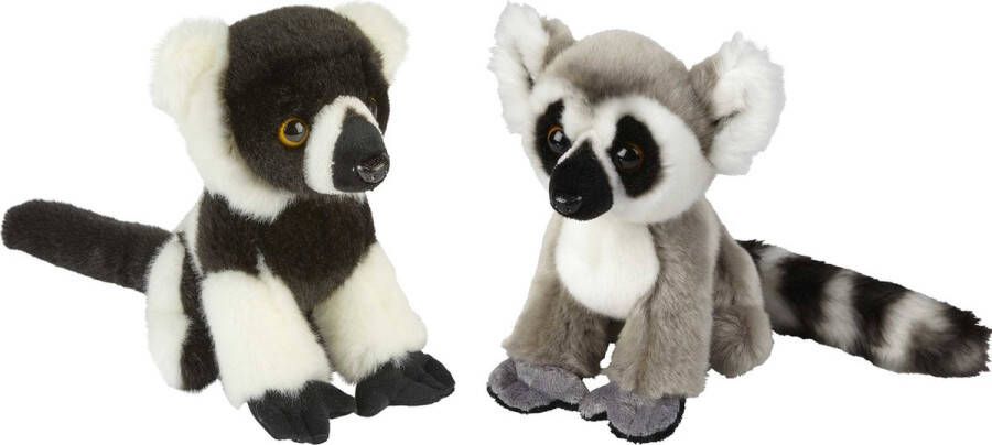 Ravensden Apen serie zachte pluche knuffels 2x stuks Ringstaart Maki en Lemur Aapje van 18 cm Knuffel bosdieren