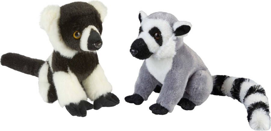 Ravensden Apen serie zachte pluche knuffels 2x stuks Ringstaart Maki en Lemur Aapje van 18 cm Knuffel bosdieren