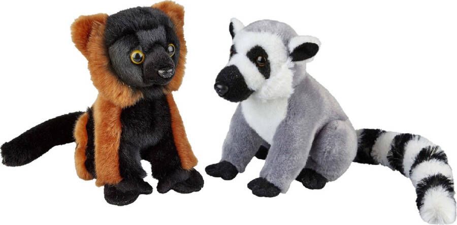 Ravensden Apen serie zachte pluche knuffels 2x stuks Ringstaart Maki en Vari Aapje van 18 cm Knuffel bosdieren