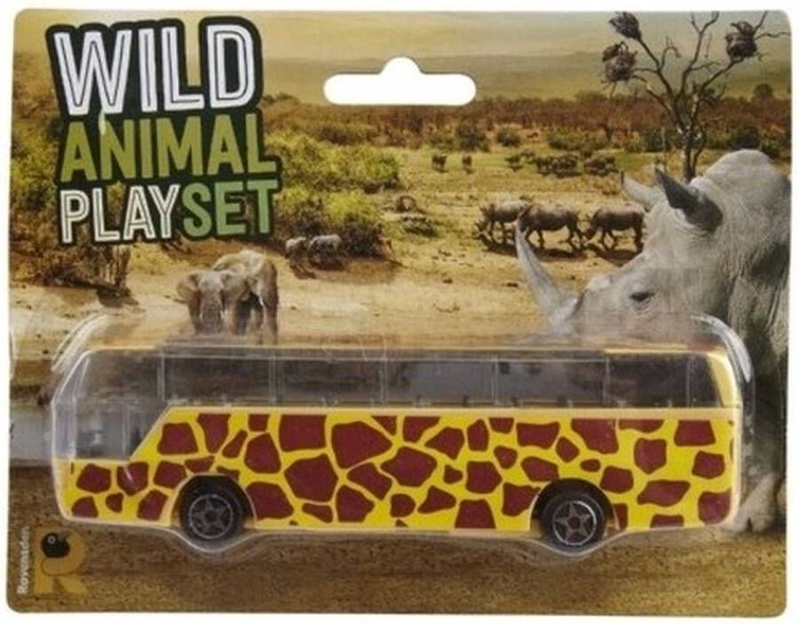 Merkloos Bus Safari Speelgoedauto Geel Giraffe Print 14 Cm Speelgoed Auto&apos;s