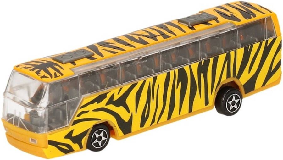 Ravensden Een bus speelgoedauto geel met een zebra print 14 cm