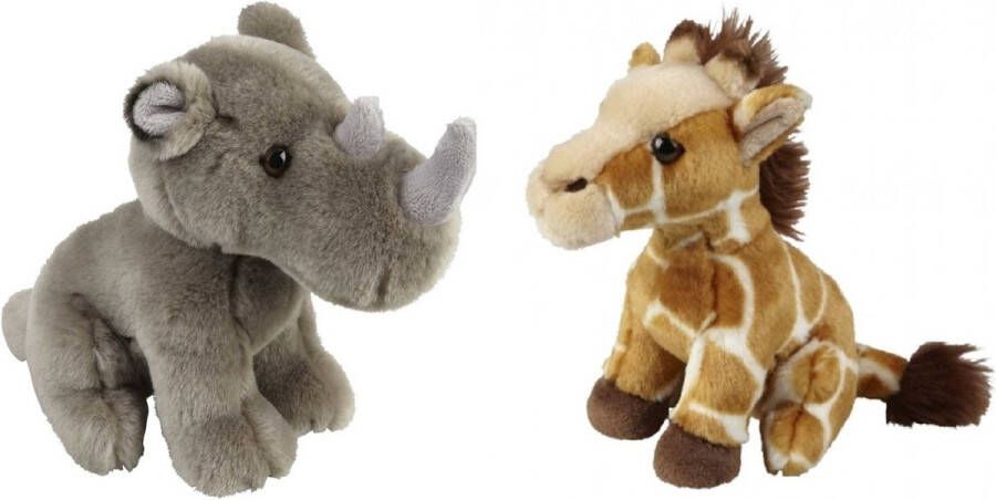 Ravensden Knuffeldieren set giraffe en neushoorn pluche knuffels 18 cm Knuffeldier