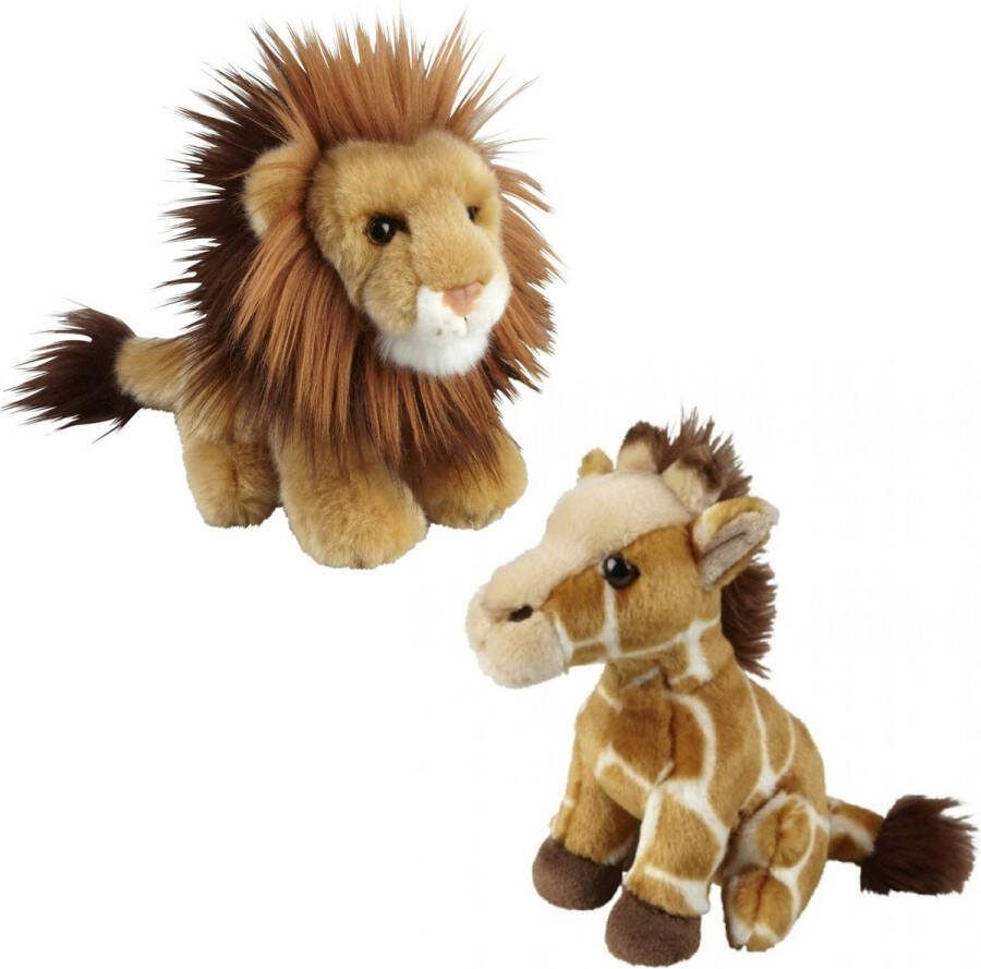 Ravensden Knuffeldieren set leeuw en giraffe pluche knuffels 18 cm Knuffeldier