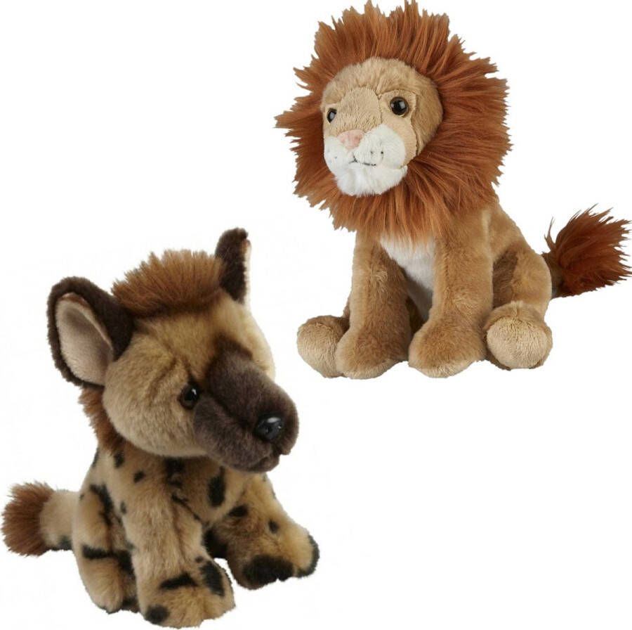 Ravensden Knuffeldieren set leeuw en hyena pluche knuffels 18 cm Knuffeldier