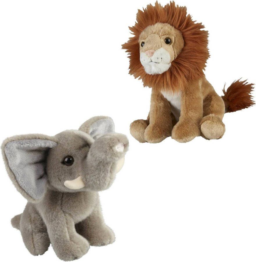 Ravensden Knuffeldieren set leeuw en olifant pluche knuffels 18 cm Knuffeldier