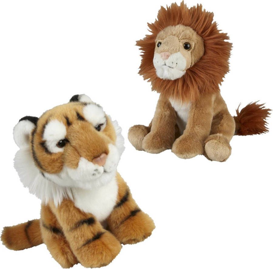 Ravensden Knuffeldieren set leeuw en tijger pluche knuffels 18 cm Knuffeldier