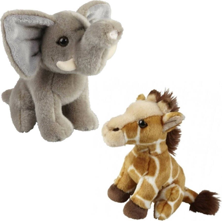 Ravensden Knuffeldieren set olifant en giraffe pluche knuffels 18 cm Knuffeldier