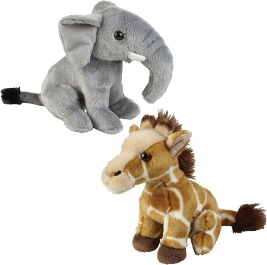 Ravensden Knuffeldieren set olifant en giraffe pluche knuffels 18 cm Knuffeldier