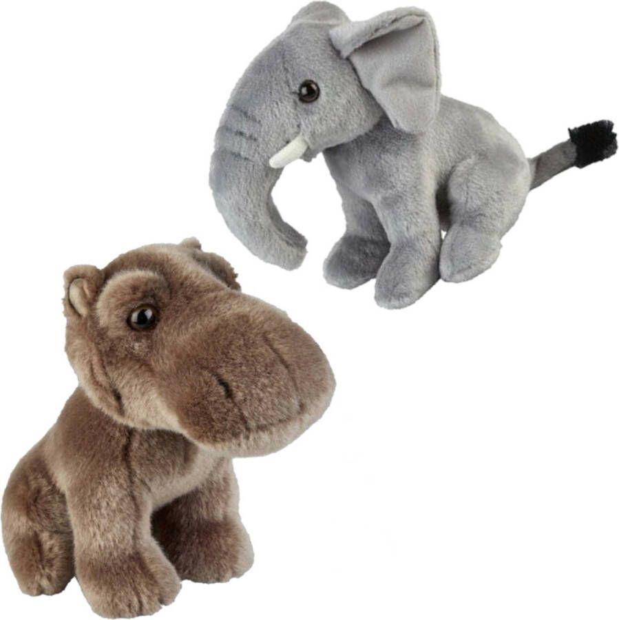 Ravensden Knuffeldieren set olifant en nijlpaard pluche knuffels 18 cm Knuffeldier