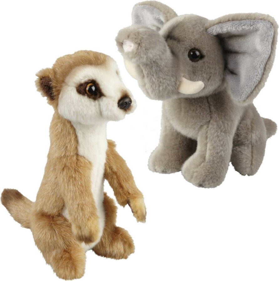 Ravensden Knuffeldieren set olifant en stokstaartje pluche knuffels 18 cm Knuffeldier