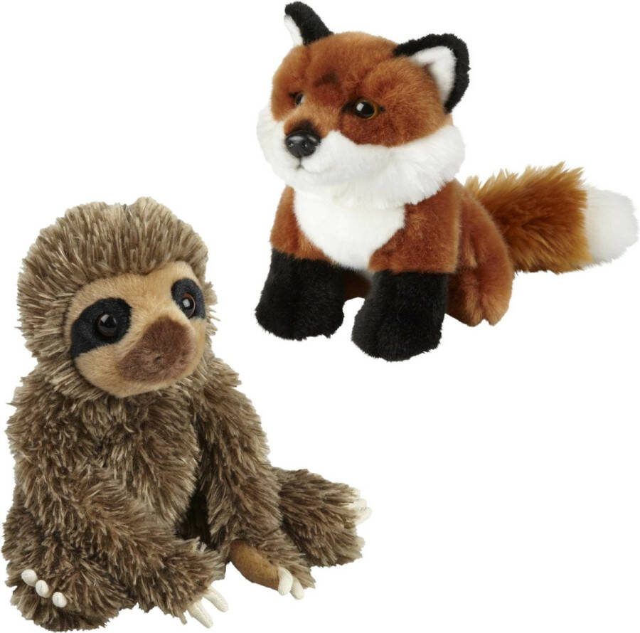 Ravensden Knuffeldieren set vos en luiaard pluche knuffels 18 cm Knuffel bosdieren