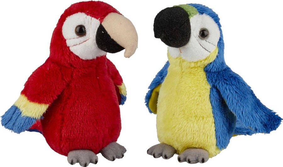 Ravensden Papegaaien serie pluche knuffels 2x stuks -Blauwe en Rode van 15 cm Vogel knuffels