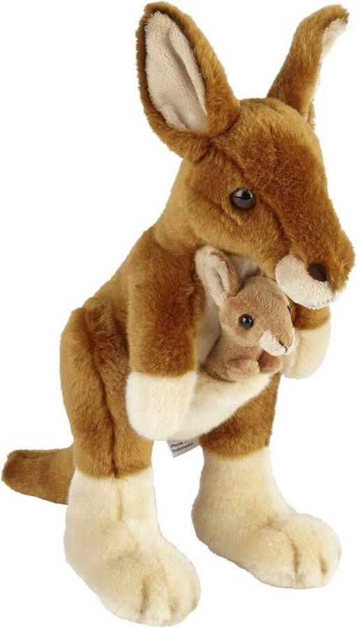 Ravensden Pluche bruine kangoeroe met baby knuffel 28 cm Kangoeroe met jong buideldieren knuffels Speelgoed voor kinderen