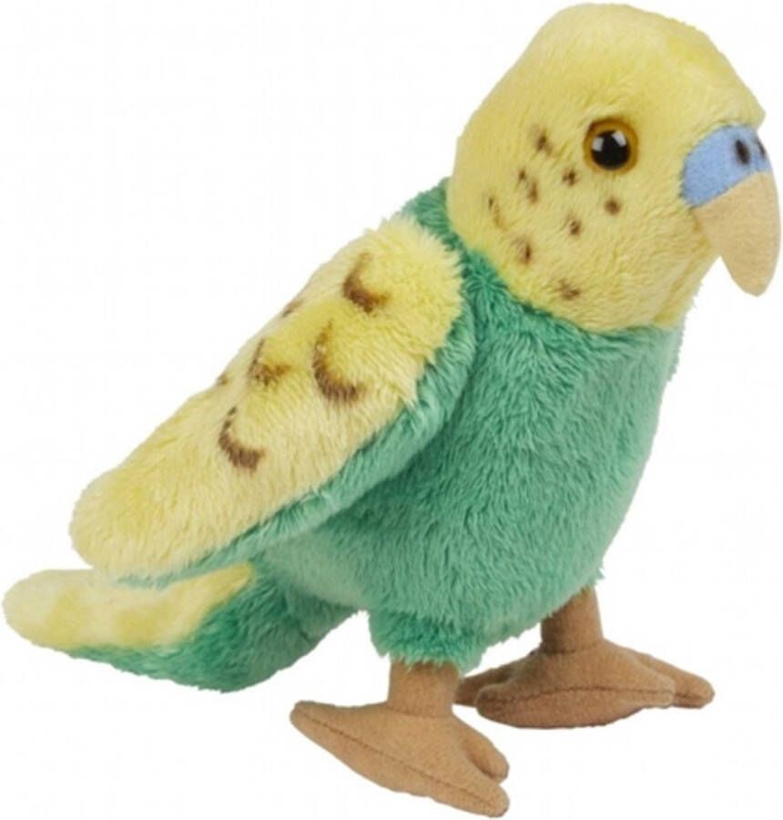 Ravensden Pluche Grasparkiet knuffel groen geel 15 cm speelgoed vogel knuffeldieren Vogel knuffels