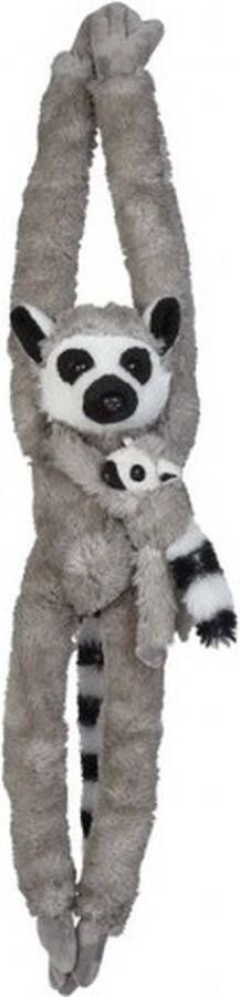 Ravensden Pluche grijze ringstaartmaki knuffel met baby 84 cm Ringstaartmaki apen jungledieren knuffels Speelgoed voor kinderen