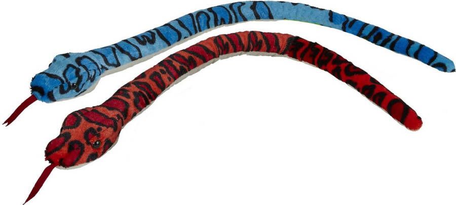 Ravensden Pluche knuffel dieren set 2x Slangen blauw en rood van 100 cm Knuffeldier