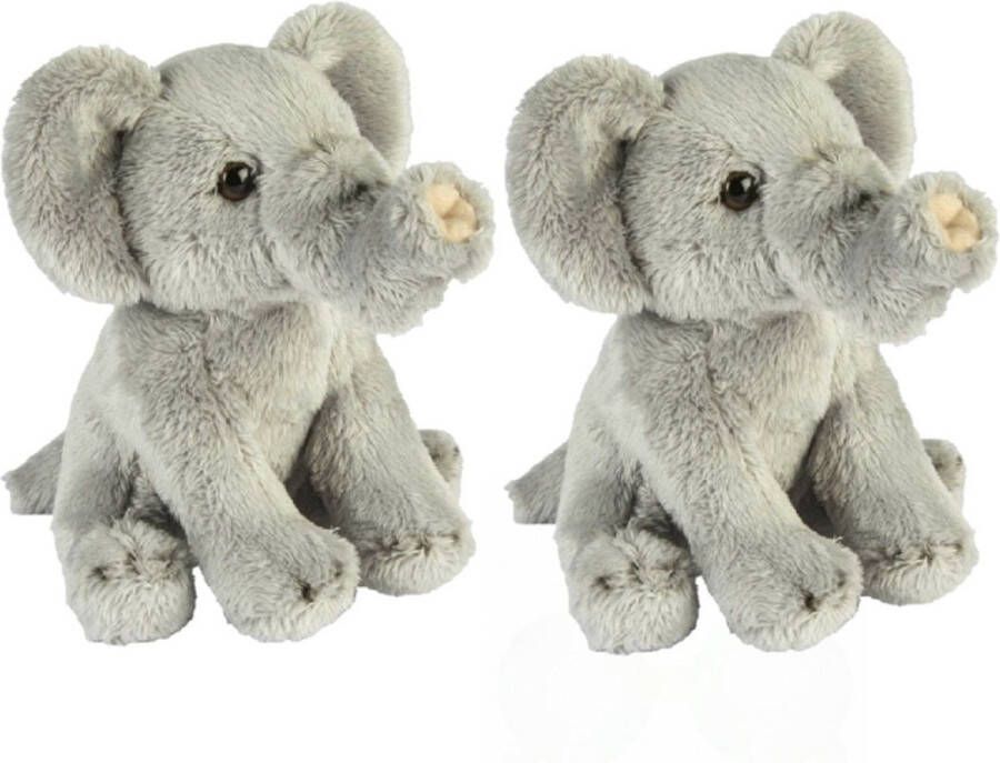 Ravensden Set van 2x stuks pluche grijze olifant knuffel 15 cm speelgoed Knuffeldier