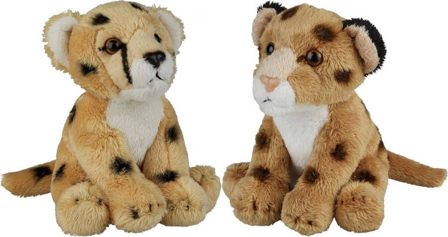 Ravensden Safari dieren serie pluche knuffels 2x stuks Cheetah en Luipaard van 15 cm Knuffeldier