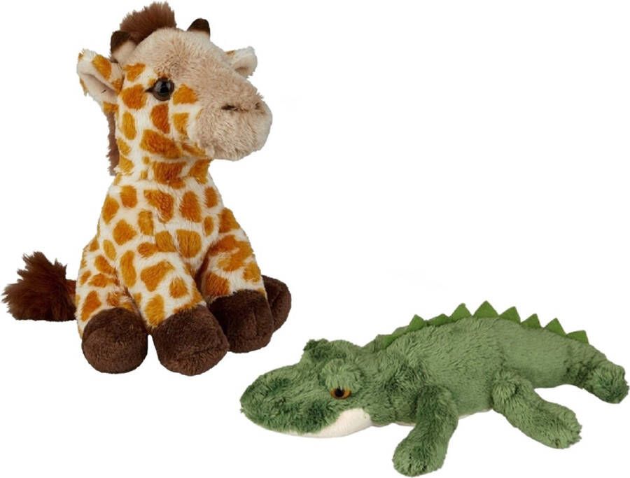 Ravensden Safari dieren serie pluche knuffels 2x stuks Krokodil en Giraffe van 15 cm Knuffeldier