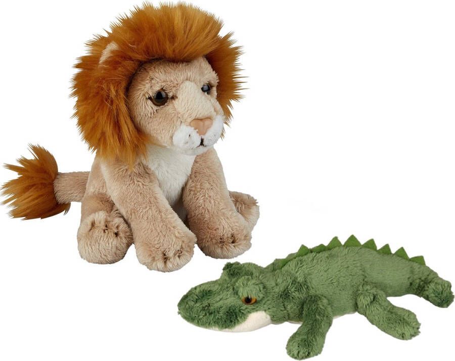 Ravensden Safari dieren serie pluche knuffels 2x stuks Krokodil en Leeuw van 15 cm Knuffeldier