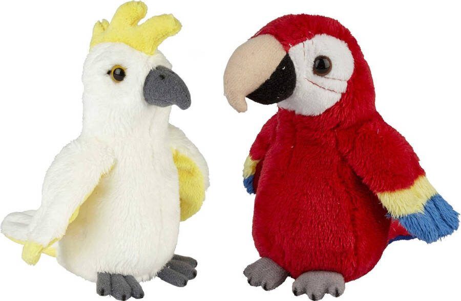 Ravensden Tropische vogels knuffels 2x stuks Kaketoe en Papegaai 15 cm