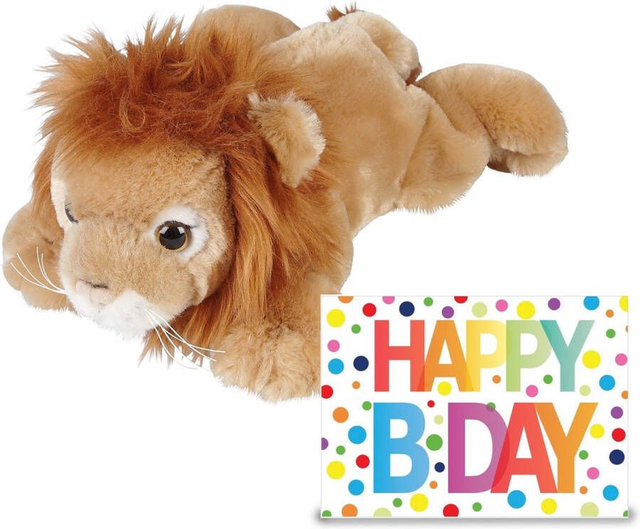 Ravensden Verjaardag cadeau leeuw 25 cm met XL Happy Birthday wenskaart Knuffeldier