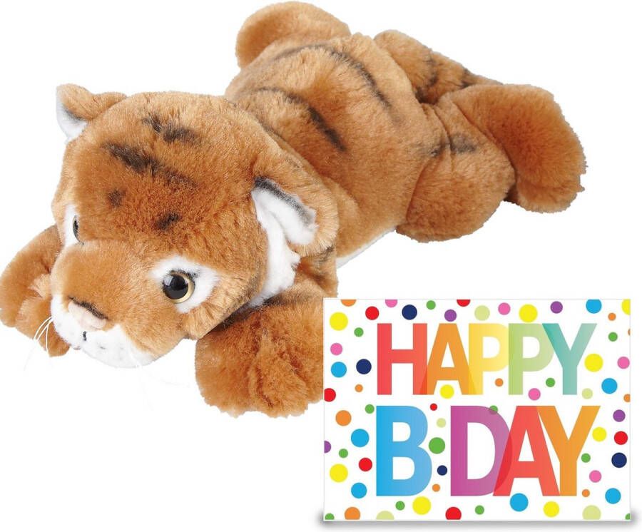 Ravensden Verjaardag cadeau tijger 25 cm met XL Happy Birthday wenskaart Knuffeldier