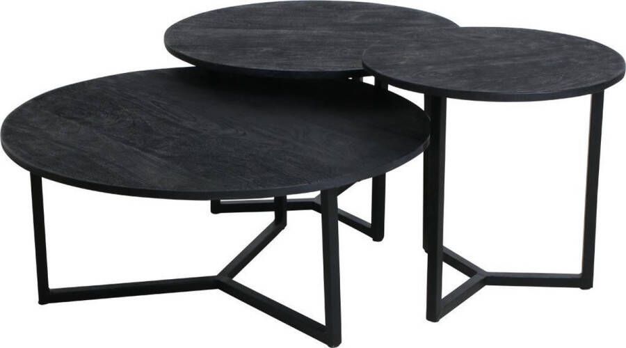 Raw Materials Salontafels Rond Set van 3 Ø 75 cm Zwart Mangohout