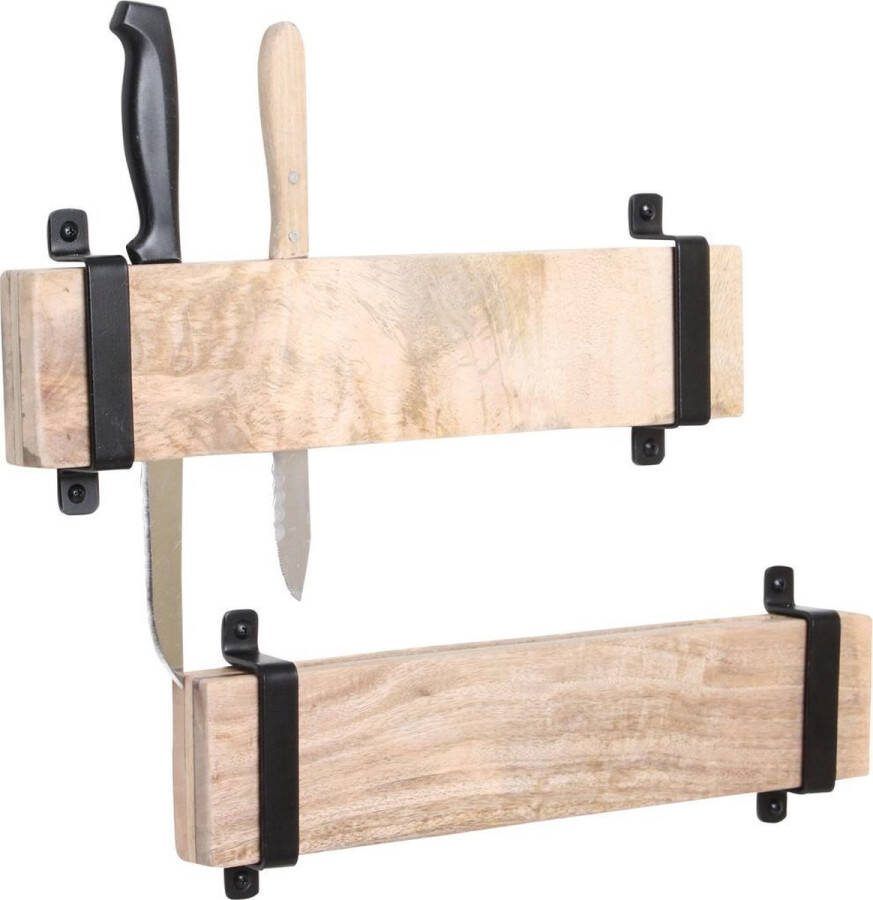 Raw Materials Vintage mangohouten Messenblok Messenhouder Set van 2