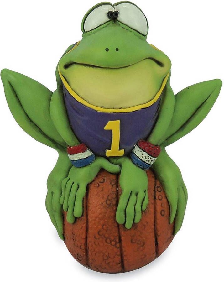 Rawa Geschenken Dierenbeeldje kikker freddy de Basketbal kampioen hoogte 12 cm -groene kikker kikkerbeeld -sportbeeld sportprijs