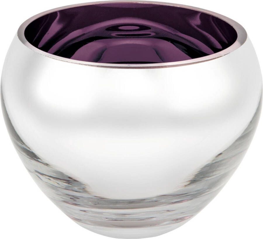 Rawa Geschenken Luxe waxinelicht houder sicore glas paars gekleurd en zilver kaarshouder glas- kaarstandaard
